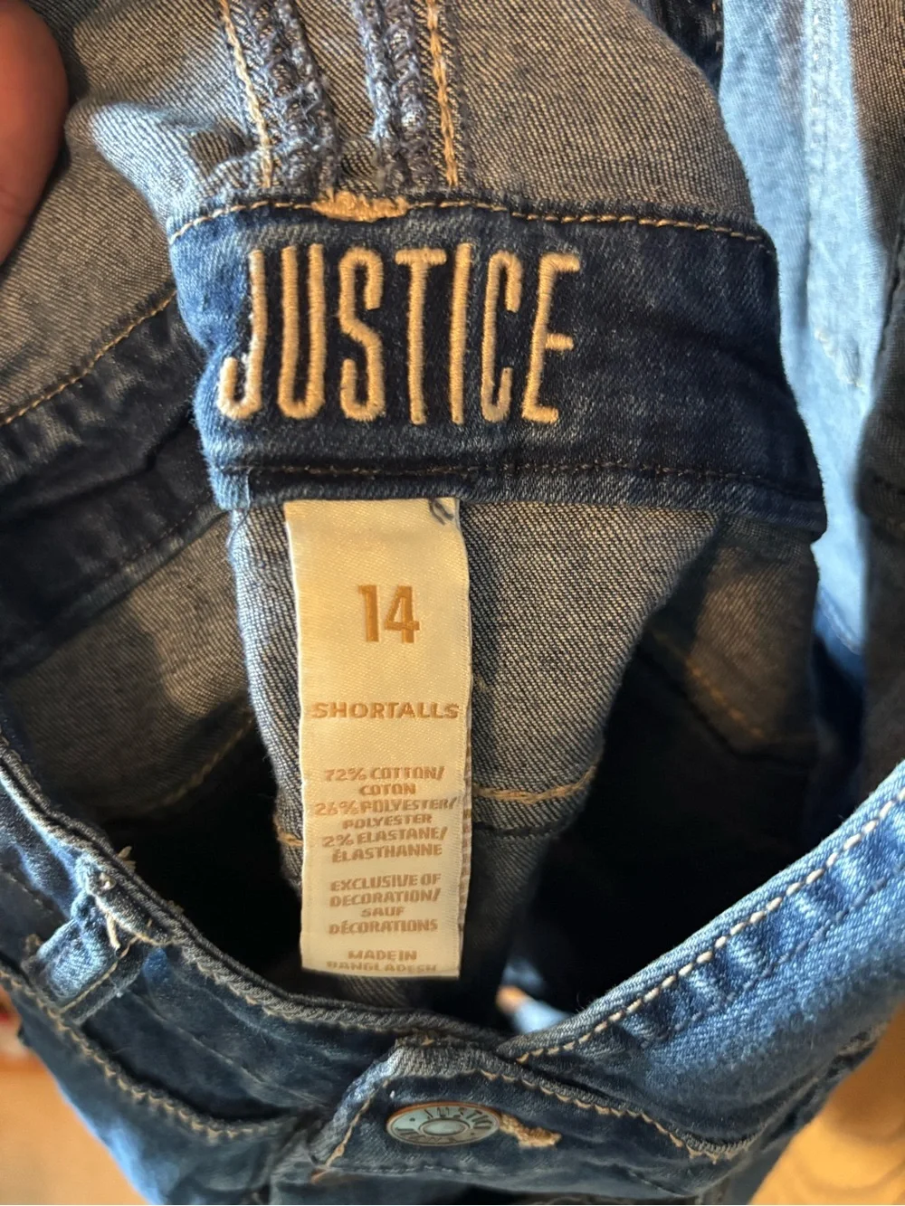 Justice Denim Short Overalls with Rainbow Straps - Blue Jean Shortalls 14